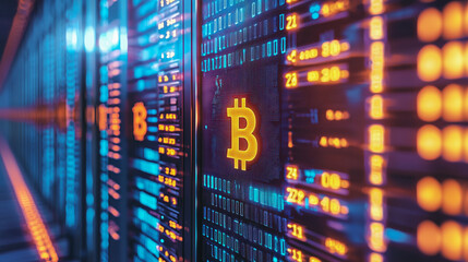 Fototapeta premium Digital money flowing from a central bank server promoting technological evolution in modern finance