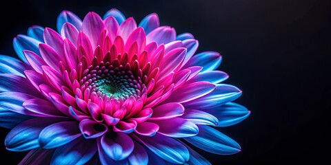 Obraz premium A vibrant blossom with a captivating blend of magenta and azure, radiating beauty against a deep black backdrop.