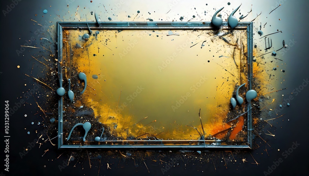 Poster a vibrant, abstract image featuring a splash of colors surrounding an empty frame, creating an artis