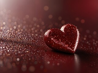 Fototapeta premium Red Glitter Heart on Red Background with Bokeh Lights