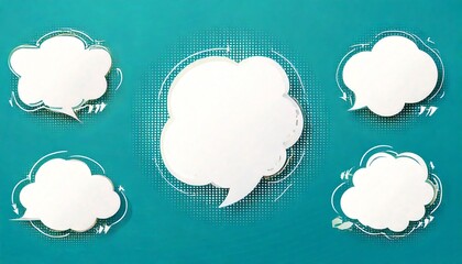 A set of blank speech bubbles on a teal background, ideal for text input or creative communication displays.
