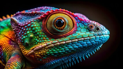 Fototapeta premium A Close-Up Portrait of a Vividly Colored Reptile With Intricate Skin Patterns and a Striking Eye