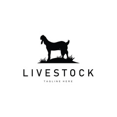 Livestock Goat Logo, Simple Farming Silhouette Design Product Brand Templet Illustration