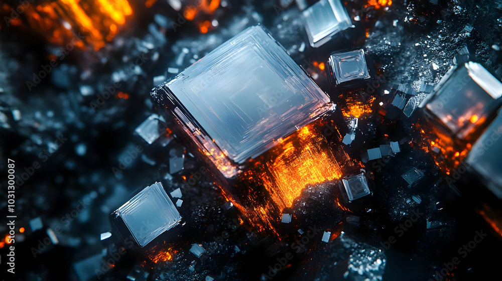 Aufkleber abstract image of crystalline structures with glowing elements.