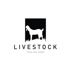 Livestock Goat Logo, Simple Farming Silhouette Design Product Brand Templet Illustration