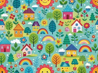Obraz premium Child's Drawing Inspired Seamless Geometric Tile Texture for Nature Backgrounds