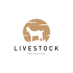 Livestock Goat Logo, Simple Farming Silhouette Design Product Brand Templet Illustration