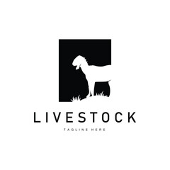 Livestock Goat Logo, Simple Farming Silhouette Design Product Brand Templet Illustration