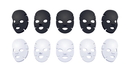 Black and white facial sheet masks showing different angles