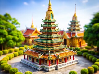 Fototapeta premium Chinese Stone Pagoda from Wat Pho - Historical Architectural Marvel in Tilt-Shift Photography