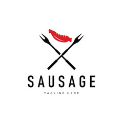 Sausage Logo, Simple barbeque sausage grilled meat design for restaurant business, vector illustration