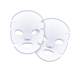 Two white facial sheet masks overlapping providing clean skin