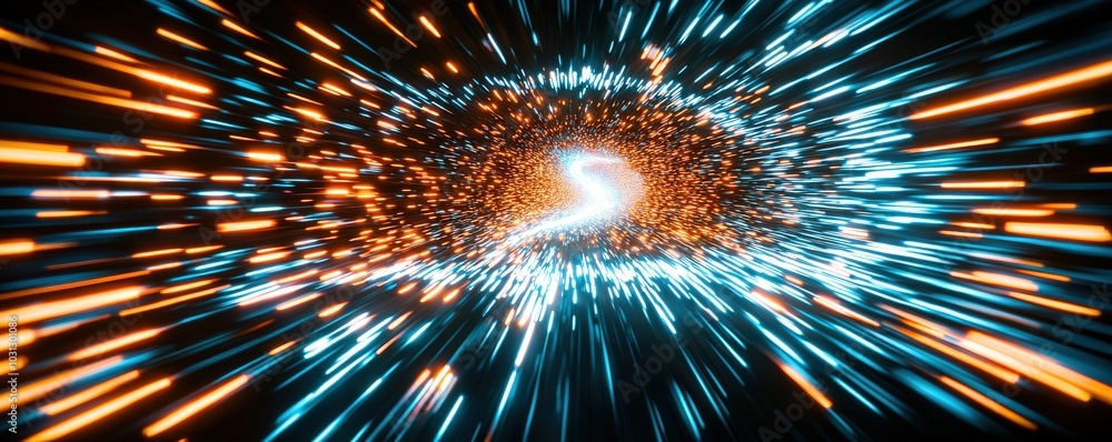 Poster enchanting digital vortex with colorful light streams