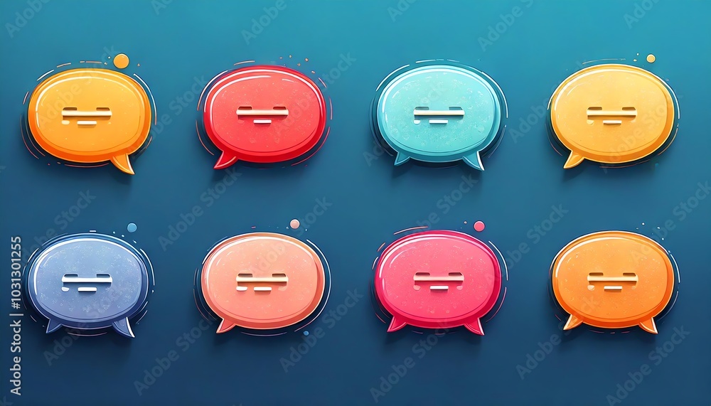 Poster colorful chat bubbles arranged in a grid, symbolizing communication and conversation.