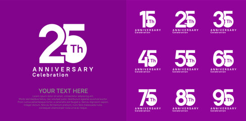 Anniversary logo set vector design, white color for celebration event