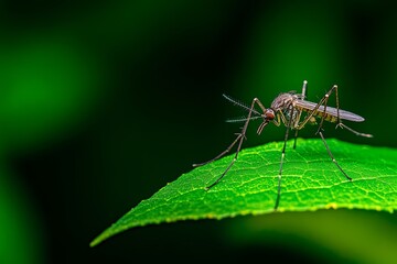 Naklejka premium Mosquito on Green Leaf in Nature's Enchanting Embrace