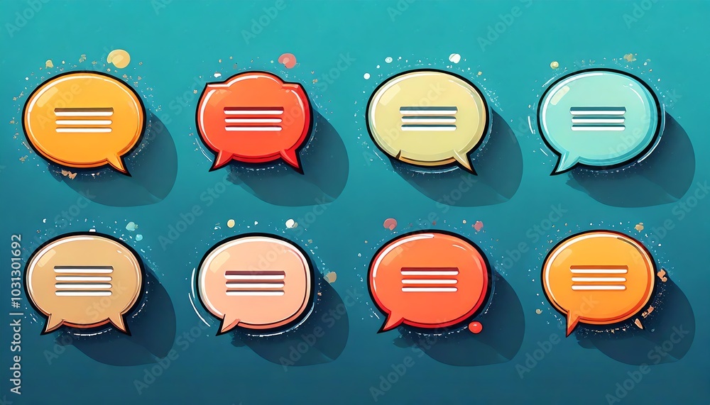 Poster colorful speech bubbles featuring lines for text on a vibrant background, representing communication