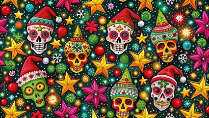 Fototapeta premium Christmas Skull Stars Fabric Pattern - Seamless Design for Holiday Decor and Fashion