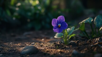 Single Purple Flower Growing in Nature