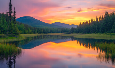 Fototapeta premium Spectacular Nature and Scenic Wonders: Golden Hour Sunsets, Lush Forests, Tranquil Beaches, and Vibrant Fields of Flowers in Stunning Views