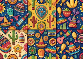 Obraz premium Cinco de Mayo Seamless Patterns and Greeting Cards for Holiday Decor and Stationery