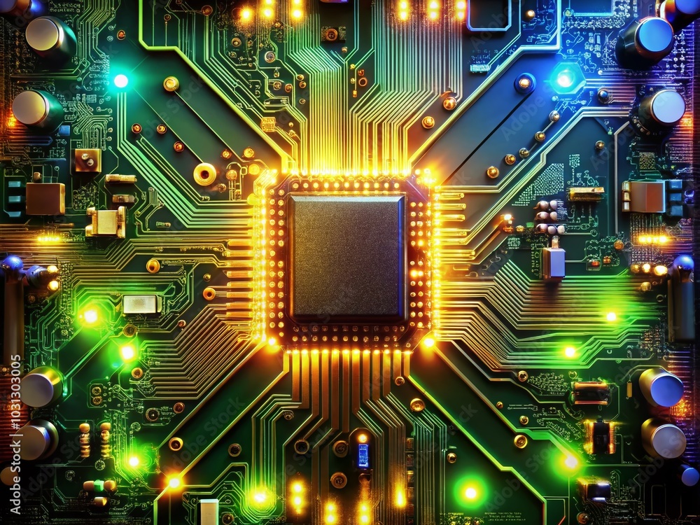 Poster circuit board isolated on white background for technology and electronics concepts