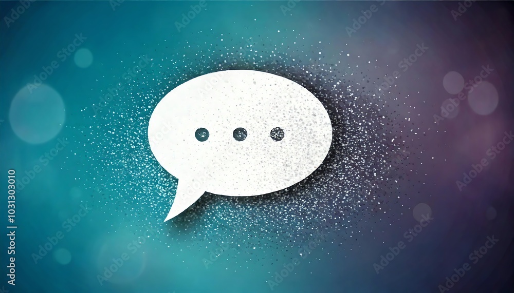 Poster a stylized speech bubble with three dots on a vibrant, gradient background, symbolizing communicatio