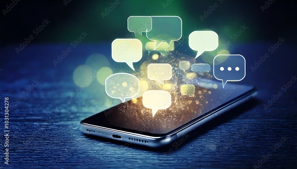 Poster a smartphone displays floating chat bubbles, symbolizing online conversations and digital communicat