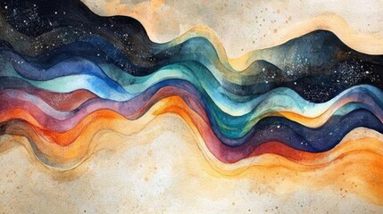 Fototapeta premium Abstract Waves of Colorful Watercolor Art