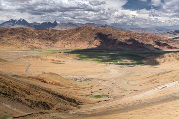 Landscape of western Tibet around Kailash mountain, blue sky with copy space