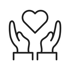 Obraz premium A black and white outline illustration of two hands cupping a heart.