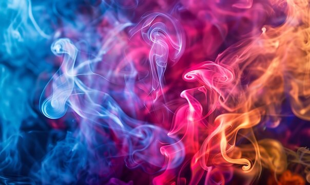 Colorful cloud of smoke of vape on a dark background.