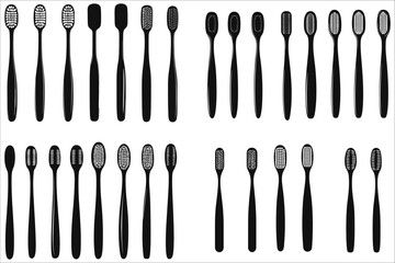 Toothbrush silhouettes vector collection. Stylized toothbrush silhouettes. Dental toothbrush silhouettes set. Vector toothbrush designs silhouettes. Toothbrush silhouettes vector illustrations