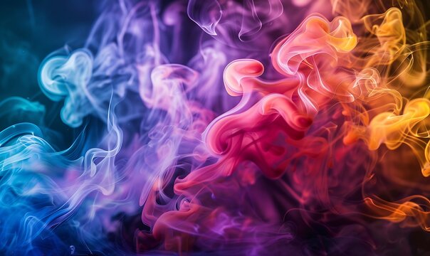 Colorful cloud of smoke of vape on a dark background.