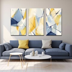 A chic living room showcases dynamic abstract watercolor art, blending modern aesthetic with vibrant creative expressions.