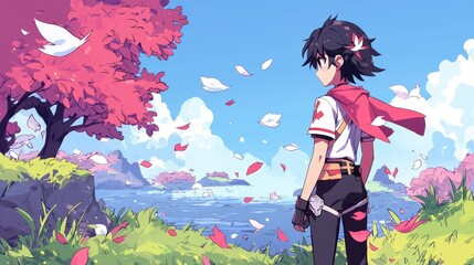 Dazzling Anime Style Character in Nature Setting