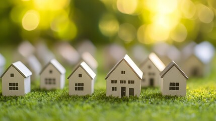 Miniature Houses on Green Grass with Bokeh Background