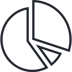 A simple black outline of a pie chart with one slice cut out.