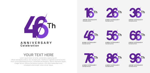 Anniversary logo set vector design, purple color for celebration event