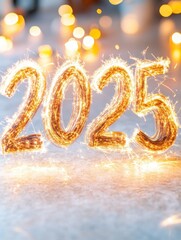 Glowing Calligraphy Art for New Year 2025 Celebration