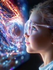 Family Watching Holographic Visuals in Modern Scene