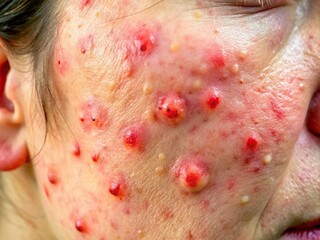 Fototapeta premium Close-Up of Dry Skin with Visible Follicles and Red Spots – Skin Texture, Dermatology, Health, and Beauty Insights