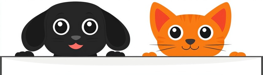 Fototapeta premium Happy Animated Dog and Cat in Bright Style