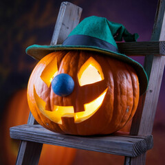 Halloween Jack-O-Lantern with Green Hat
