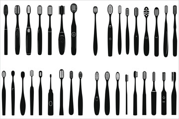 Toothbrush silhouettes vector collection. Stylized toothbrush silhouettes. Dental toothbrush silhouettes set. Vector toothbrush designs silhouettes. Toothbrush silhouettes vector illustrations