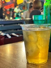 Beer garden in a winter atmosphere with beautiful music and singing. Provide a nice, party atmosphere to hang out with friends for happiness.