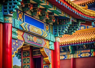 Closeup of Historic Chinese Royal Archway Decoration with Copy Space for Elegant Designs
