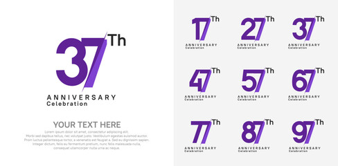 Anniversary logo set vector design, purple color for celebration event