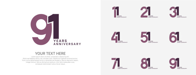 Anniversary logo set vector design, purple color for celebration event
