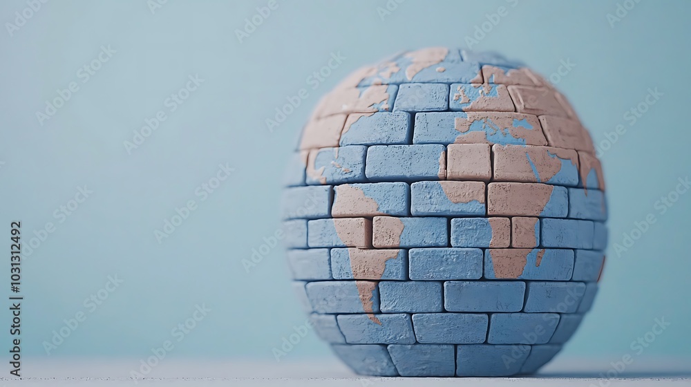 Poster exploring global connectivity through a unique brick world map a visual representation of unity and 